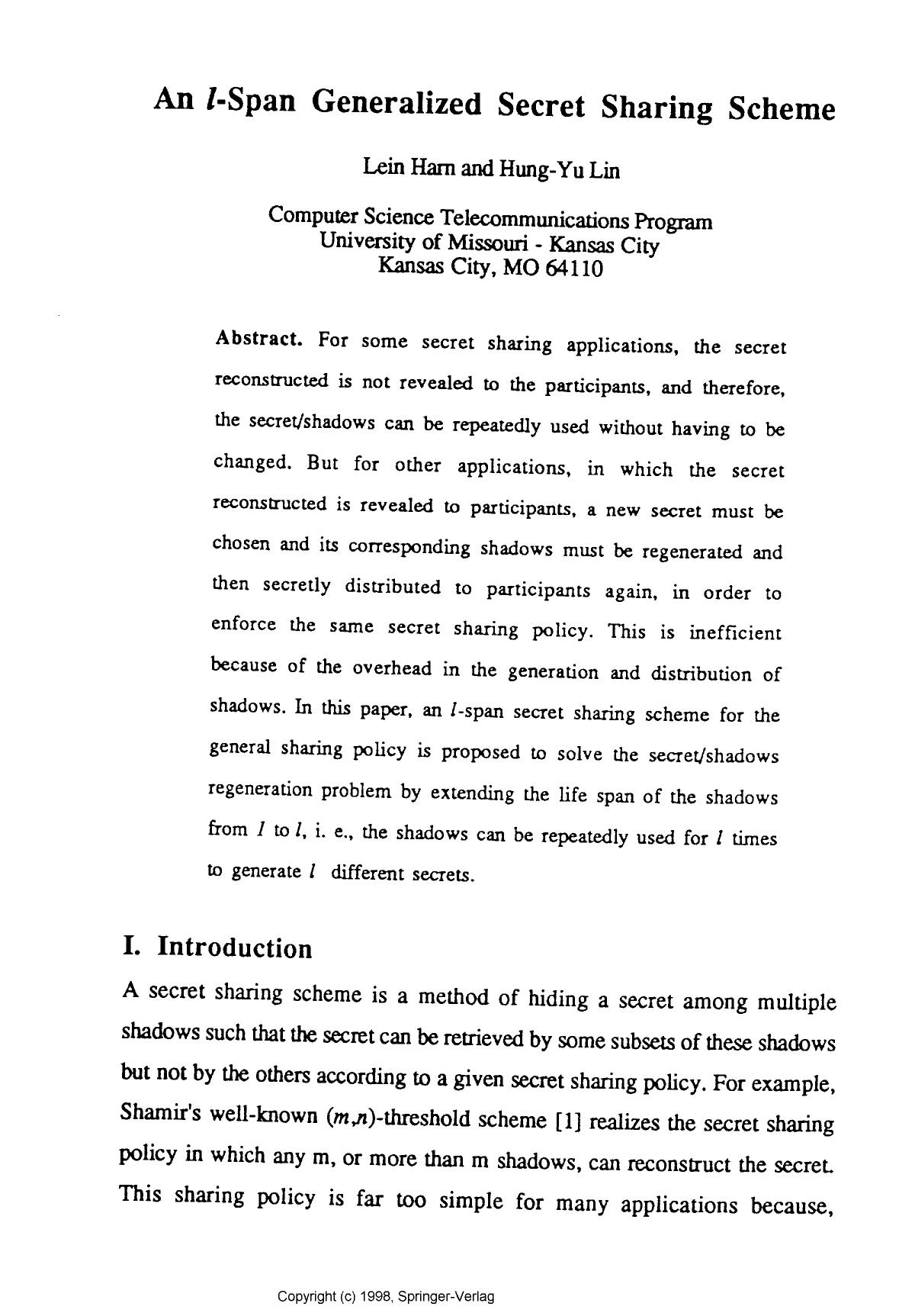 An l-span generalized secret sharing scheme