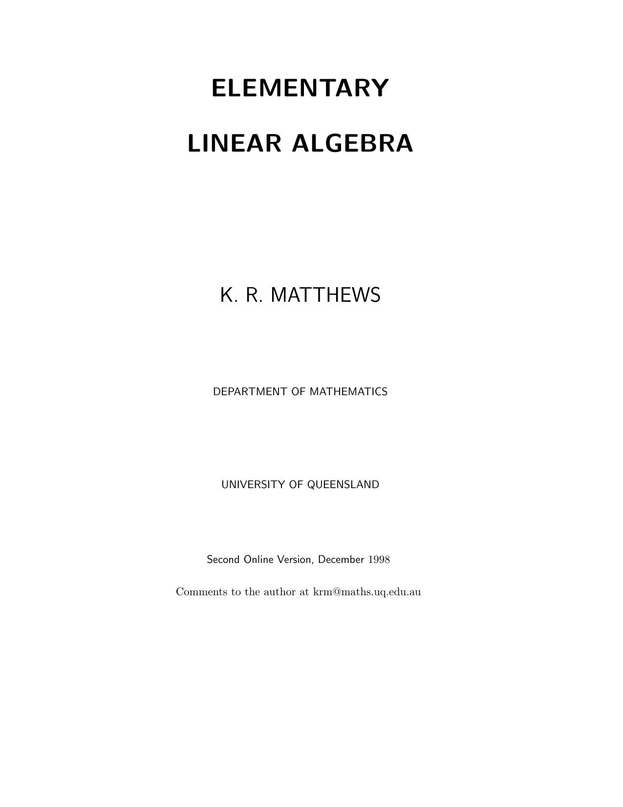 Elementary Linear Algebra by Matthews