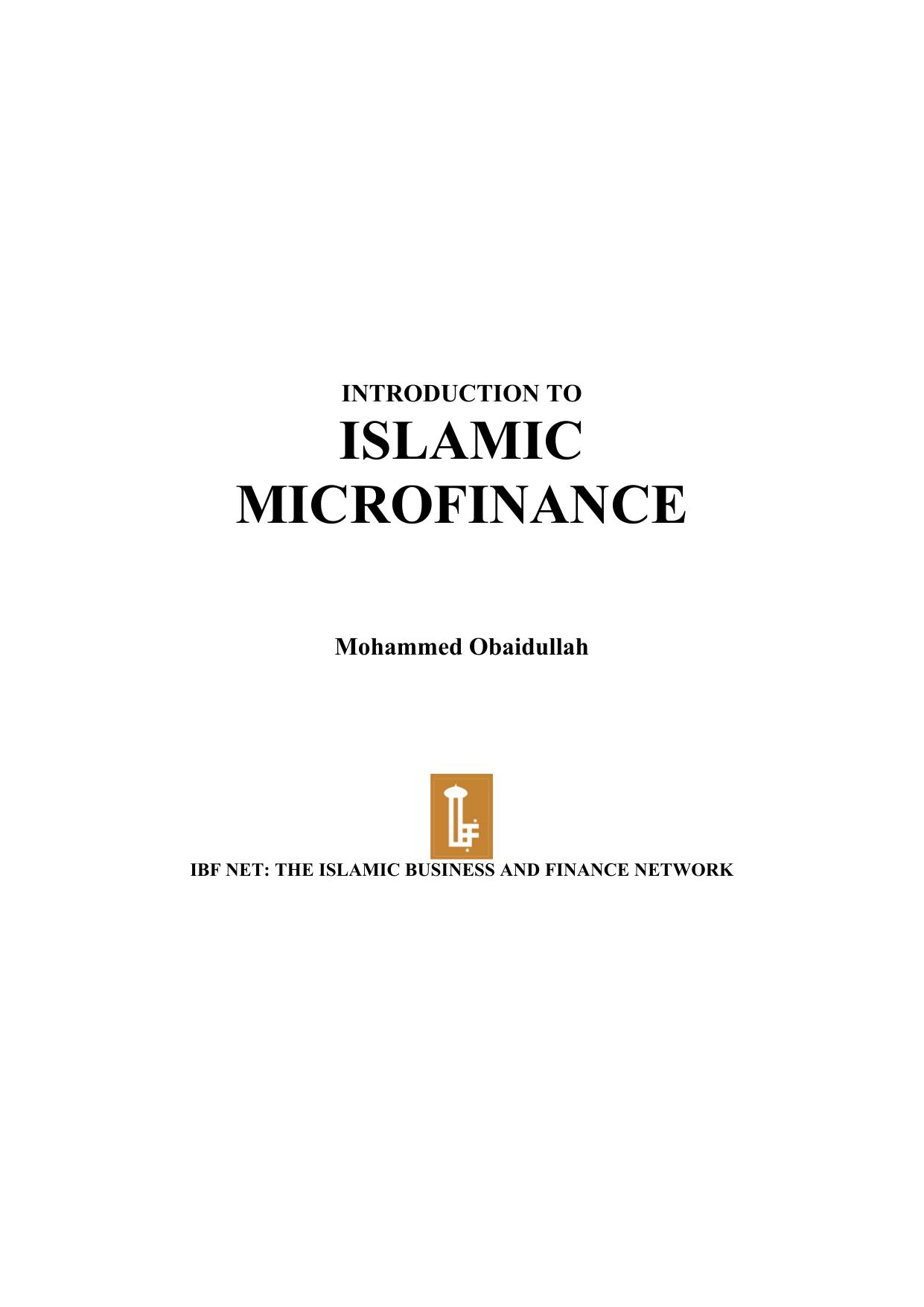 Introduction to Islamic Microfinance