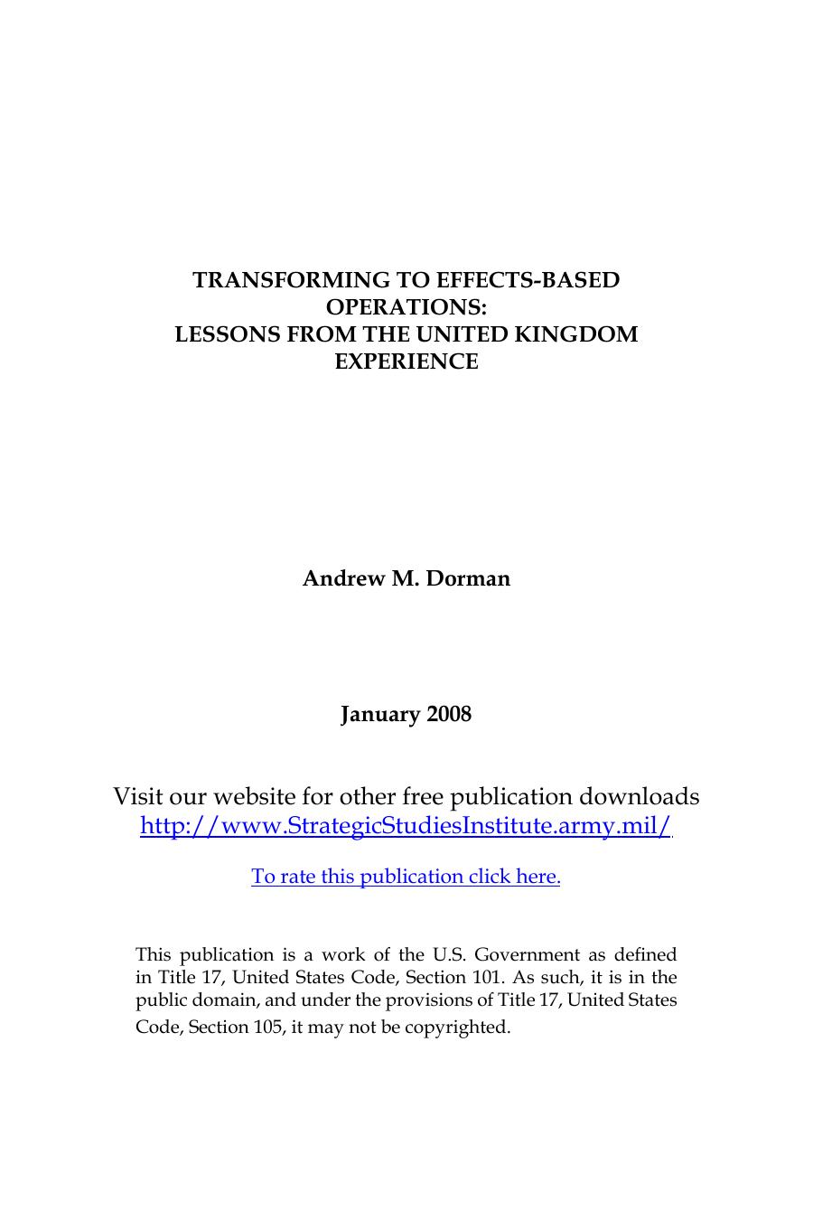 Transforming to Effects-Based Operations: Lessons from the United Kingdom Experience