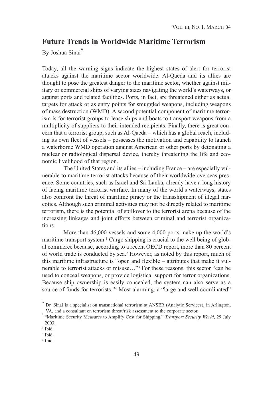 Future Trends in Worldwide Maritime Terrorism