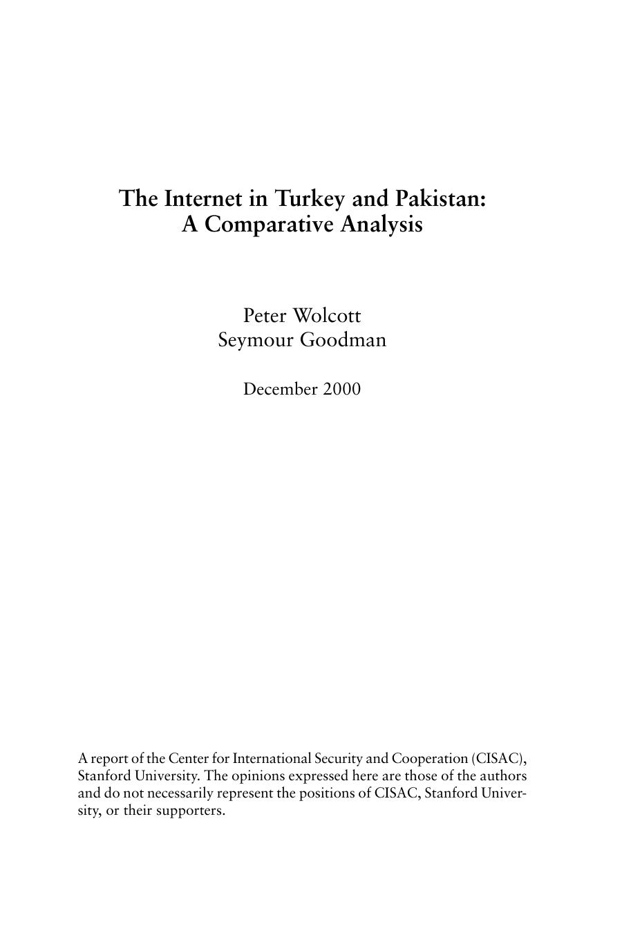 Internet in Turkey and Pakistan: A Comparative Analysis