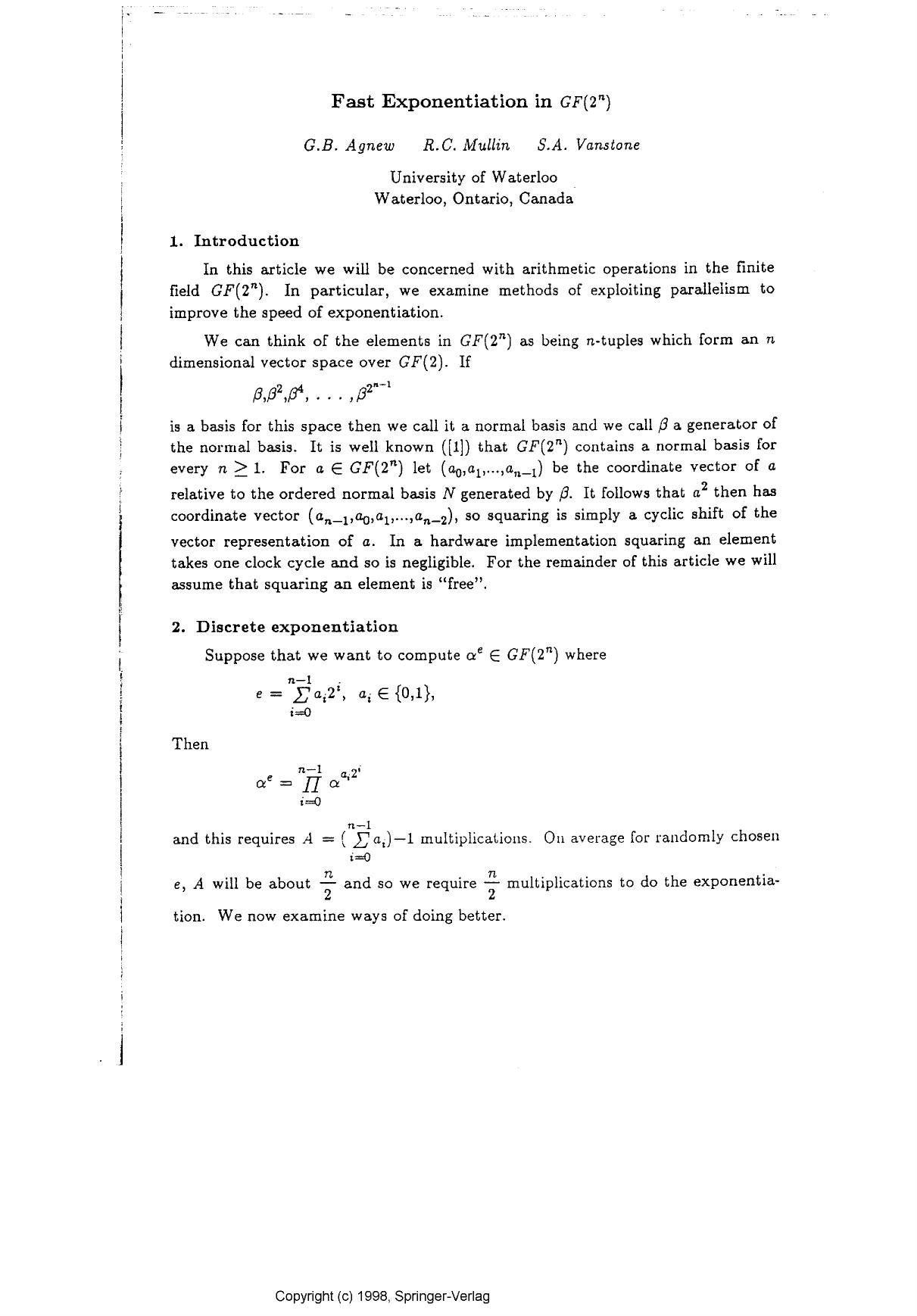 Fast exponentiation in GF(2n)