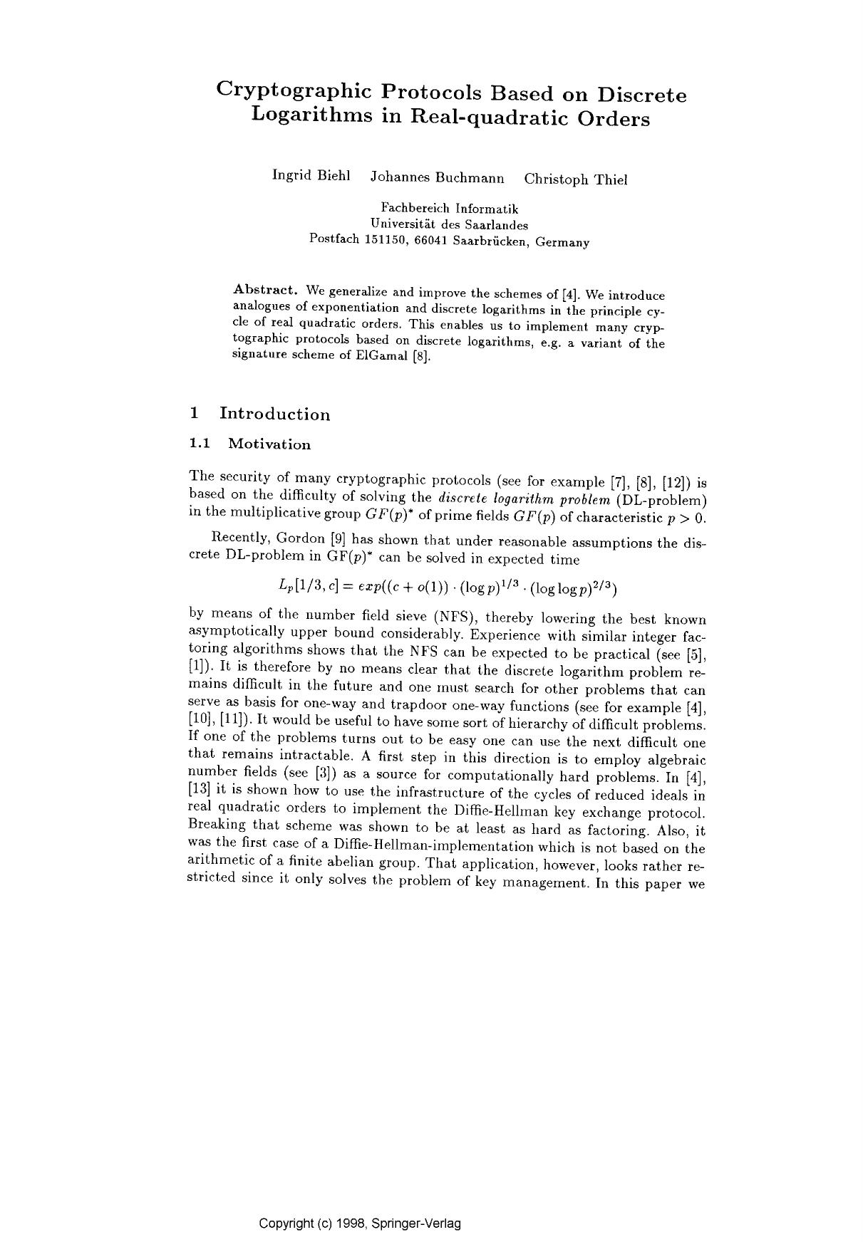 Cryptographic protocols based on discrete logarithms in real-quadratic orders