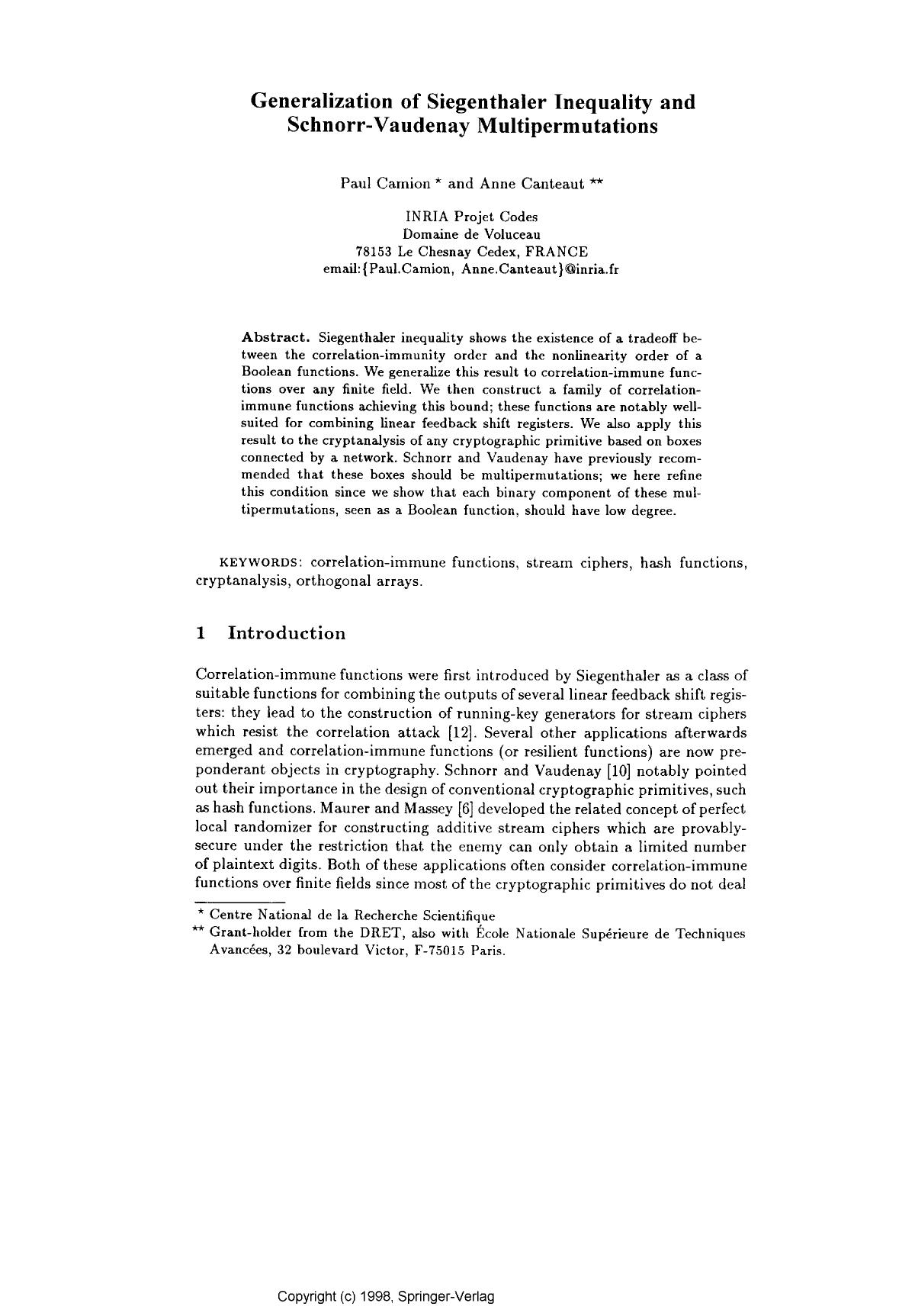 Generalization of Siegenthaler Inequality and Schnorr-Vaudenay Multipermutations