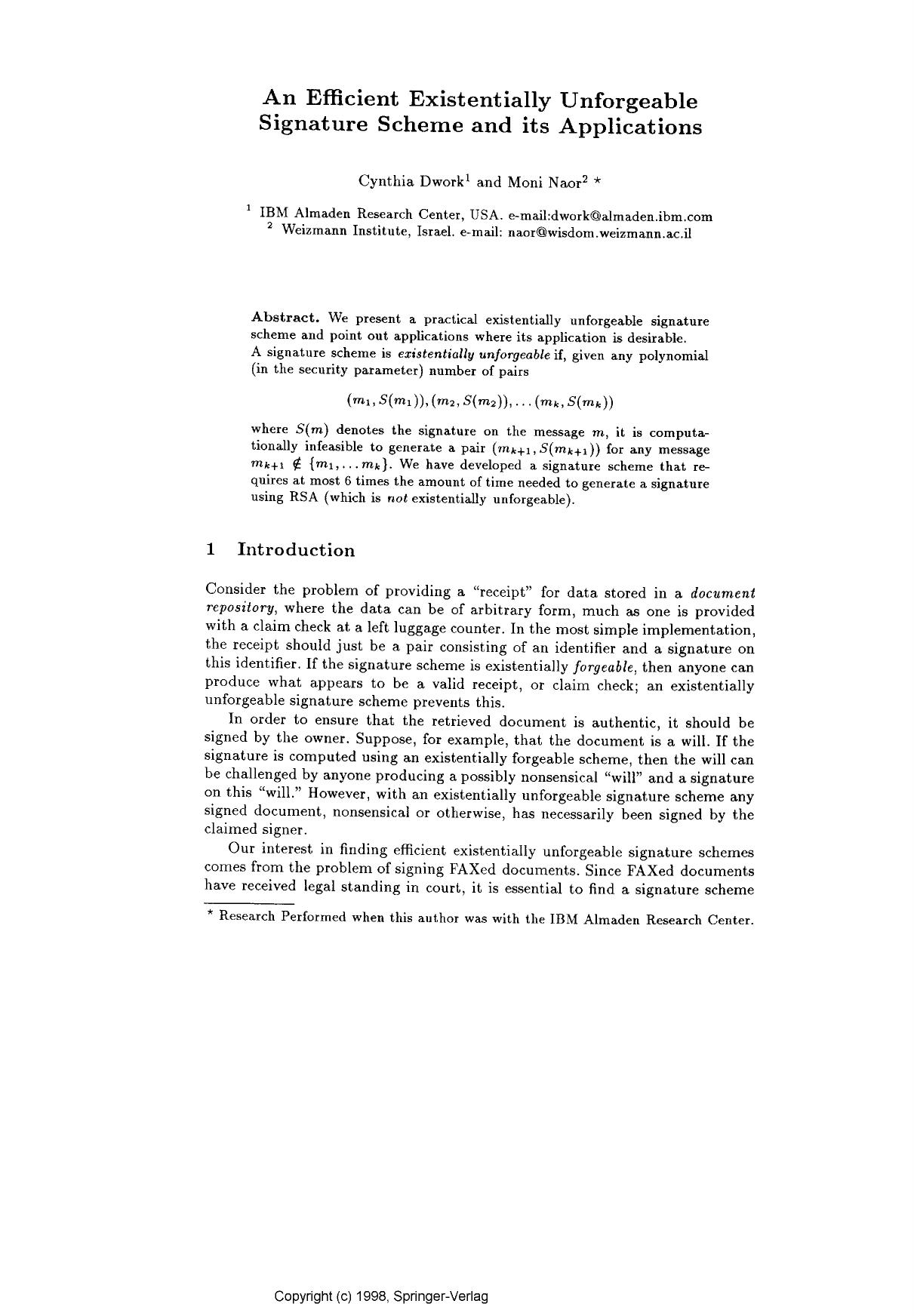 An efficient existentially unforgeable signature scheme and its applications