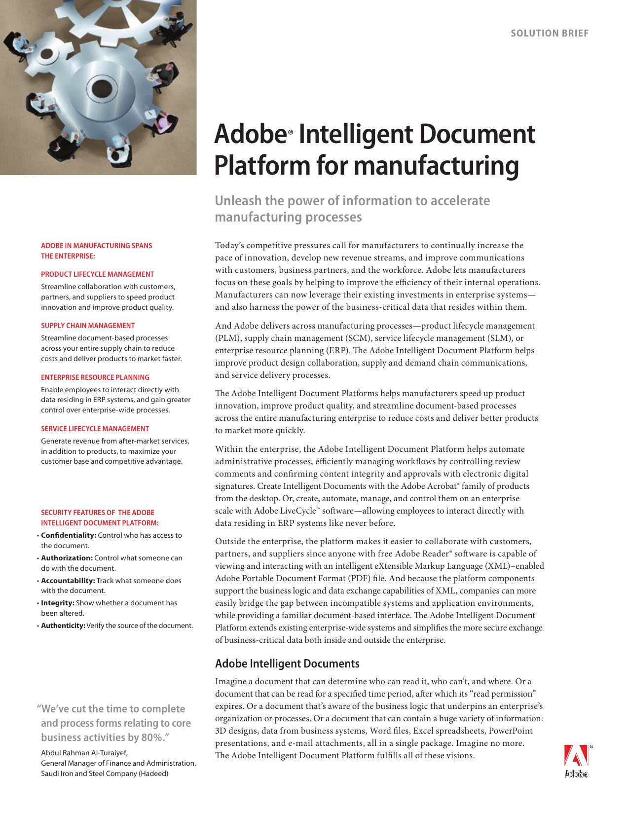 Adobe Intelligent Document Platform for manufacturing