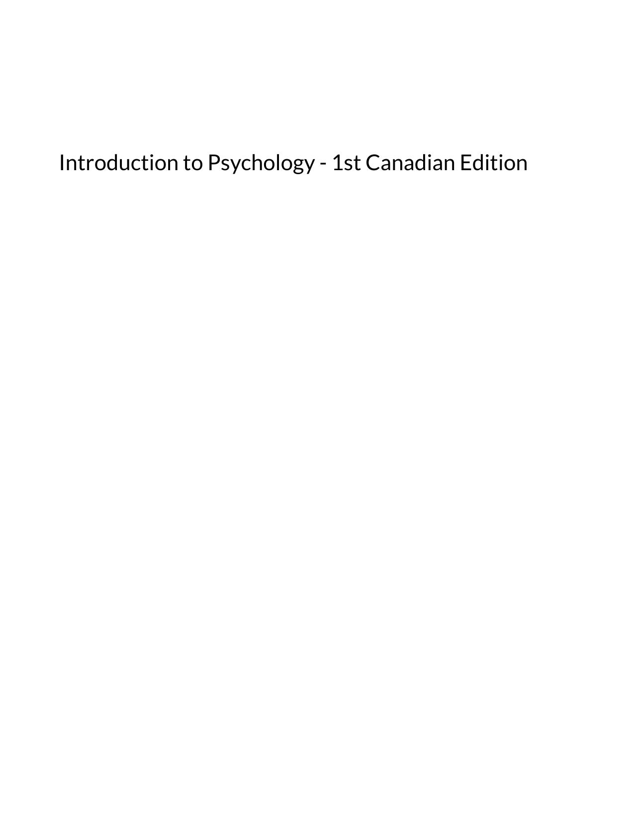 Introduction to Psychology - 1st Canadian Edition