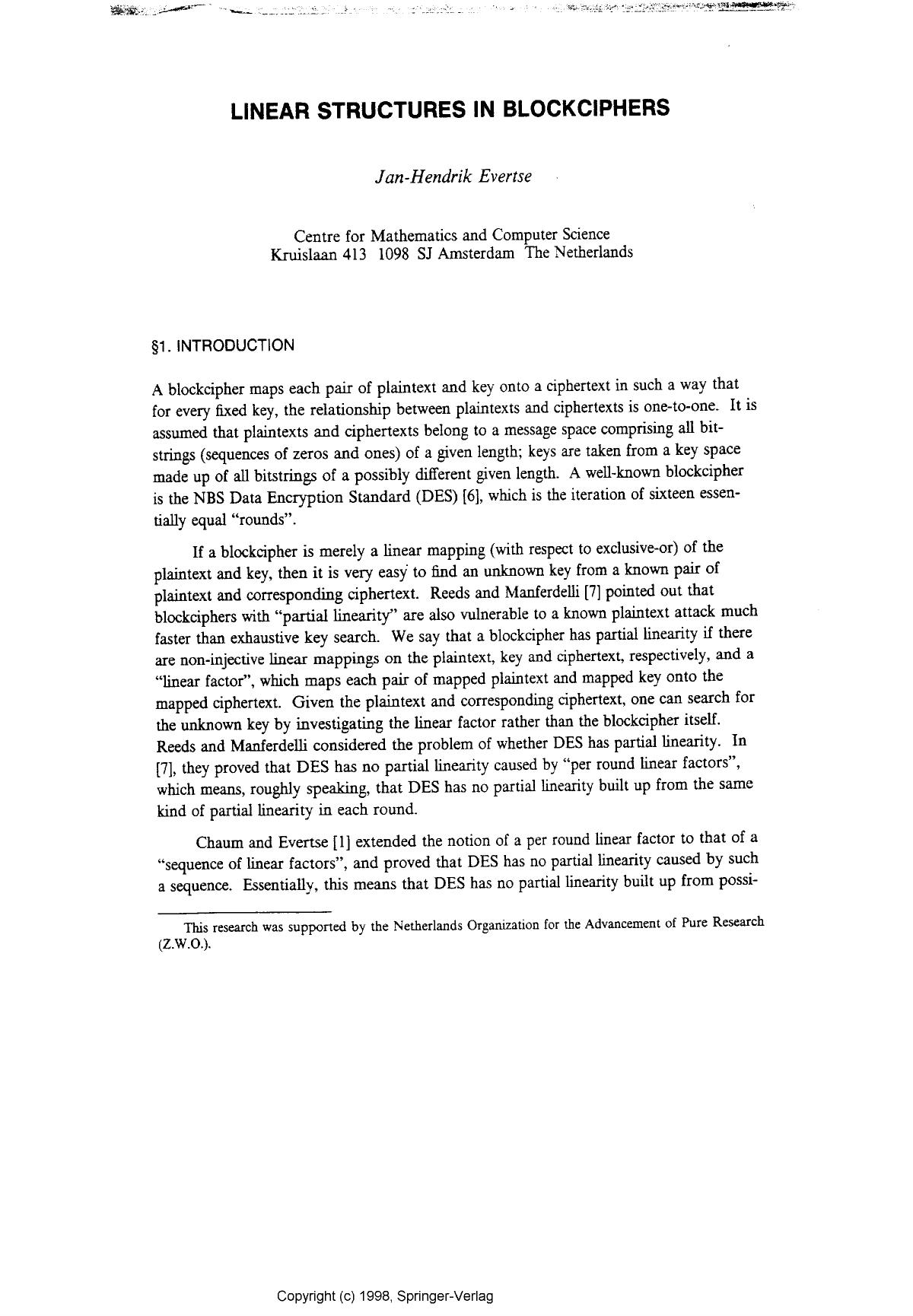 Linear structures in block ciphers