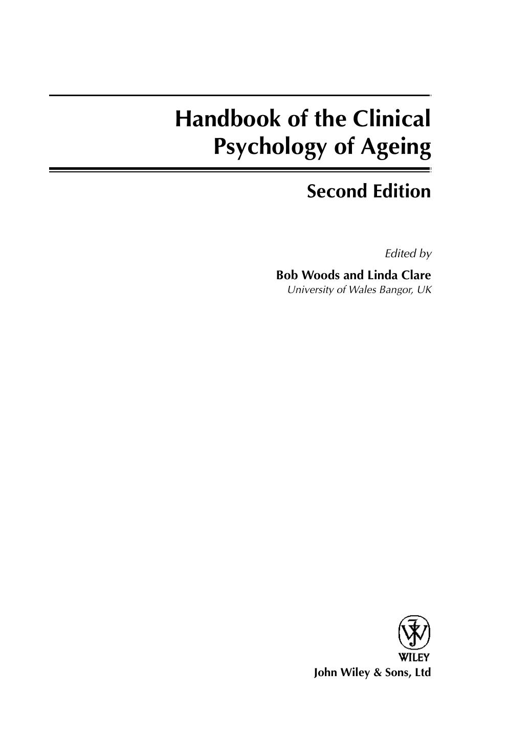 Handbook of the Clinical Psychology of Ageing