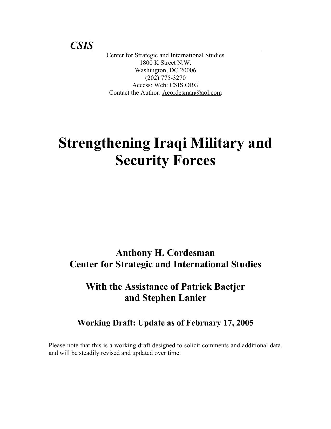 Strengthening Iraqi Military and Security Forces - February 17, 2005
