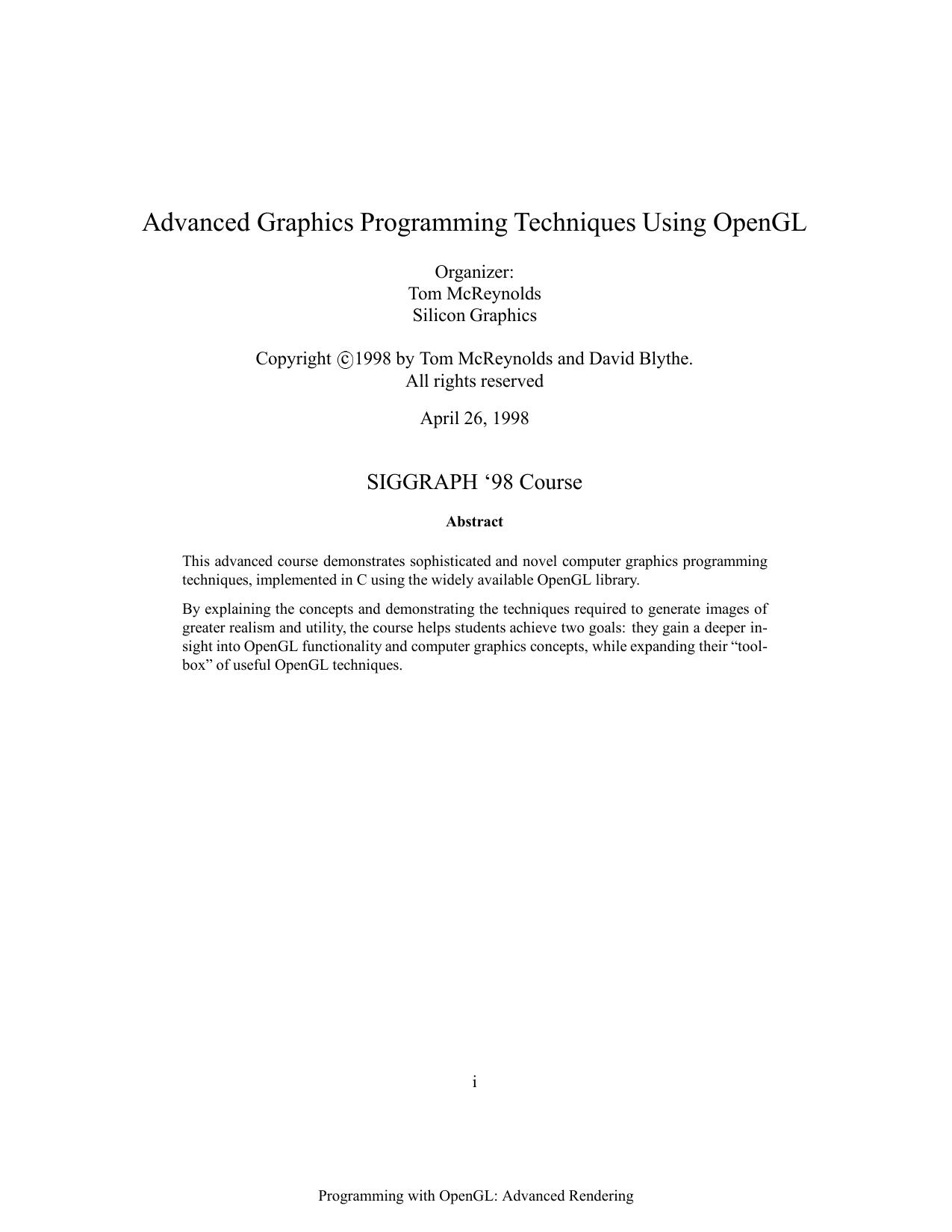 Advanced Graphics Programming Techniques using OpenGL