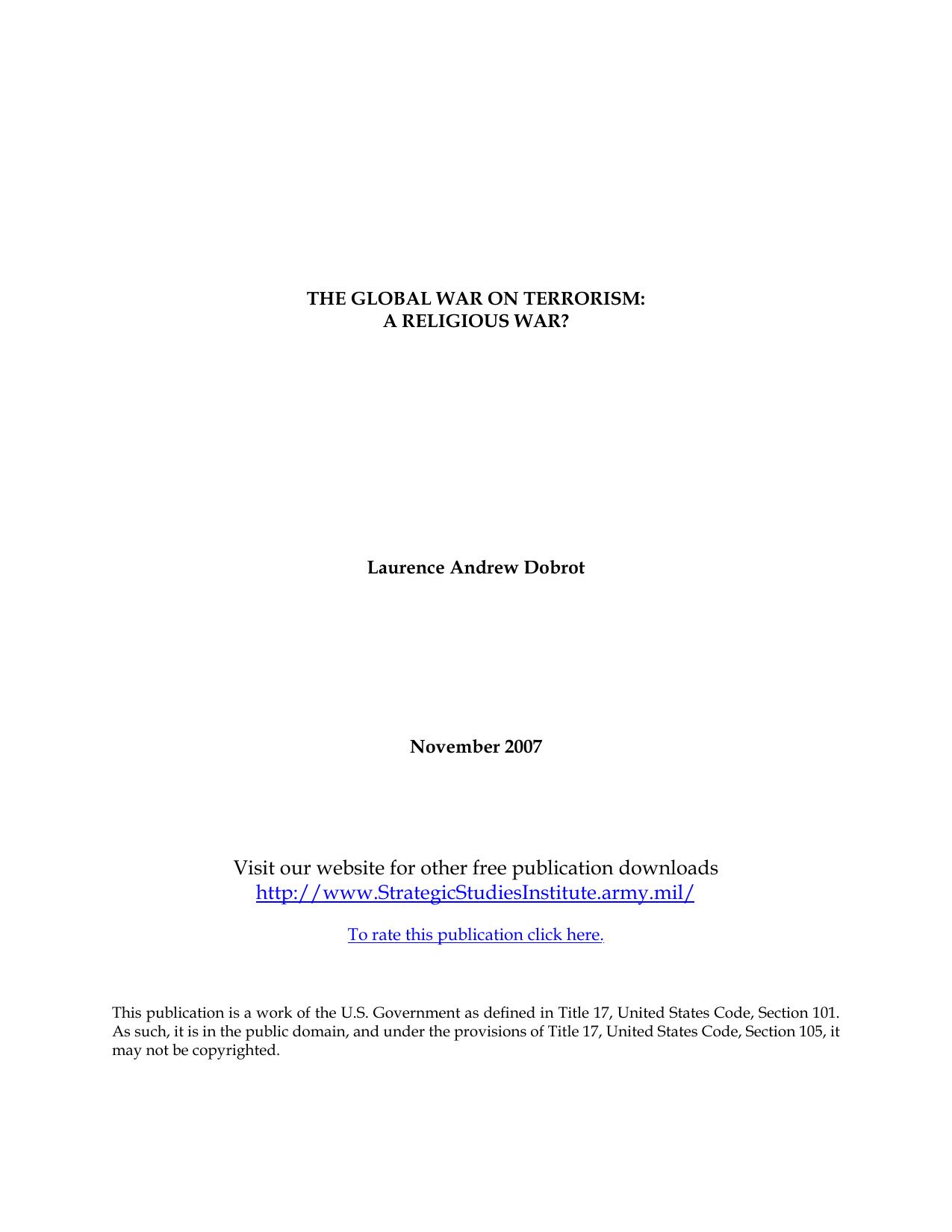 The Global War on Terrorism: A Religious War?