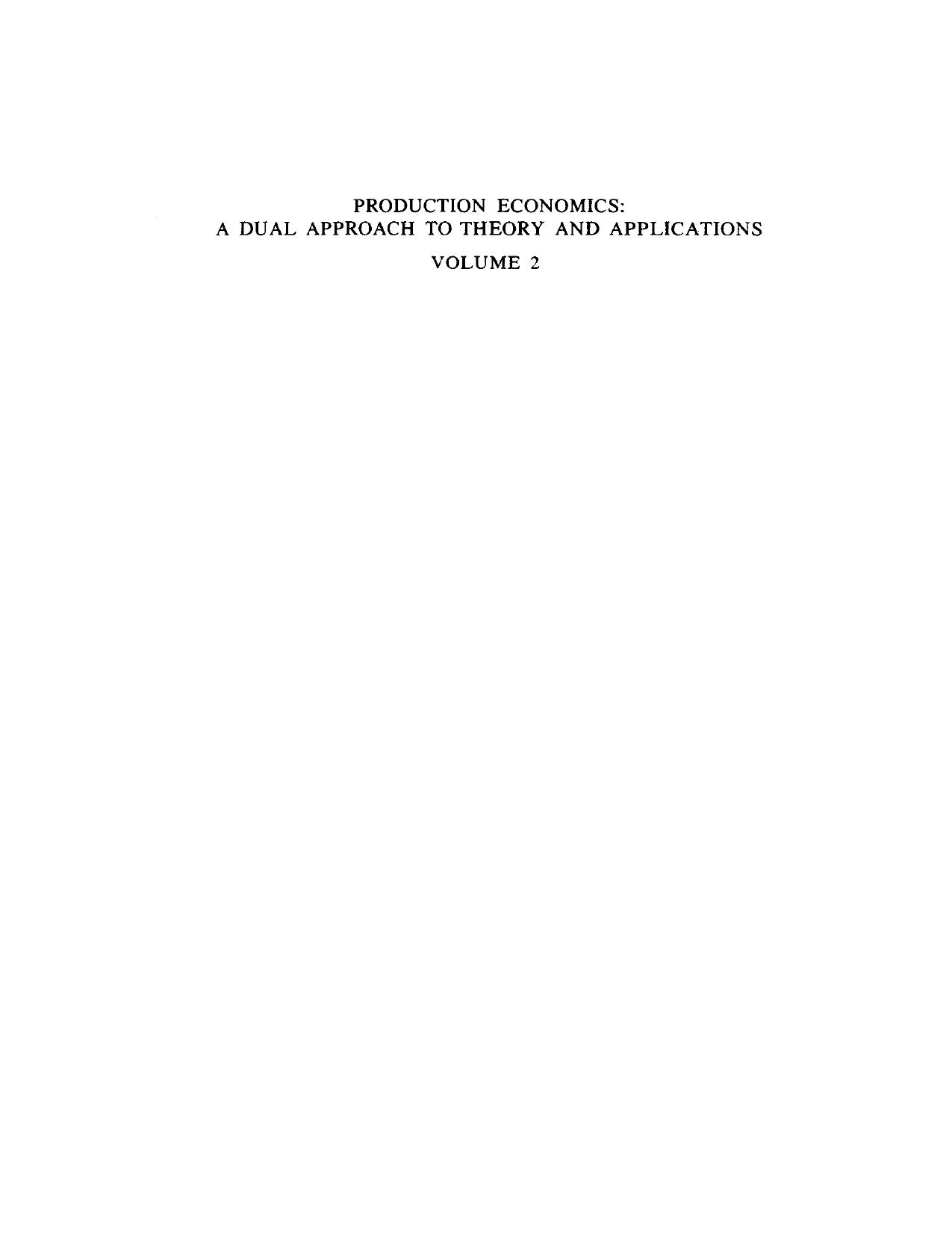Production Economics: A Dual Approach to Theory and Applications