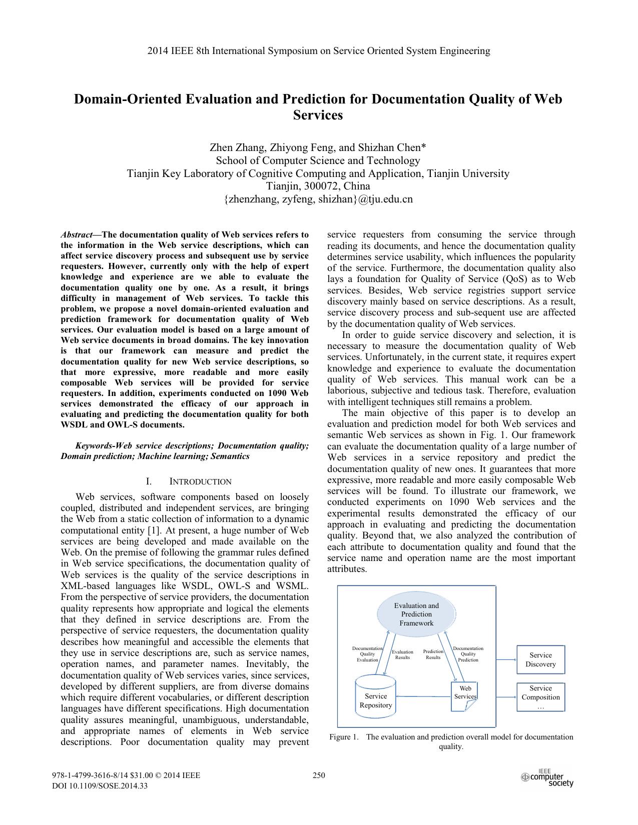 Domain-Oriented Evaluation and Prediction for Documentation Quality of Web Services