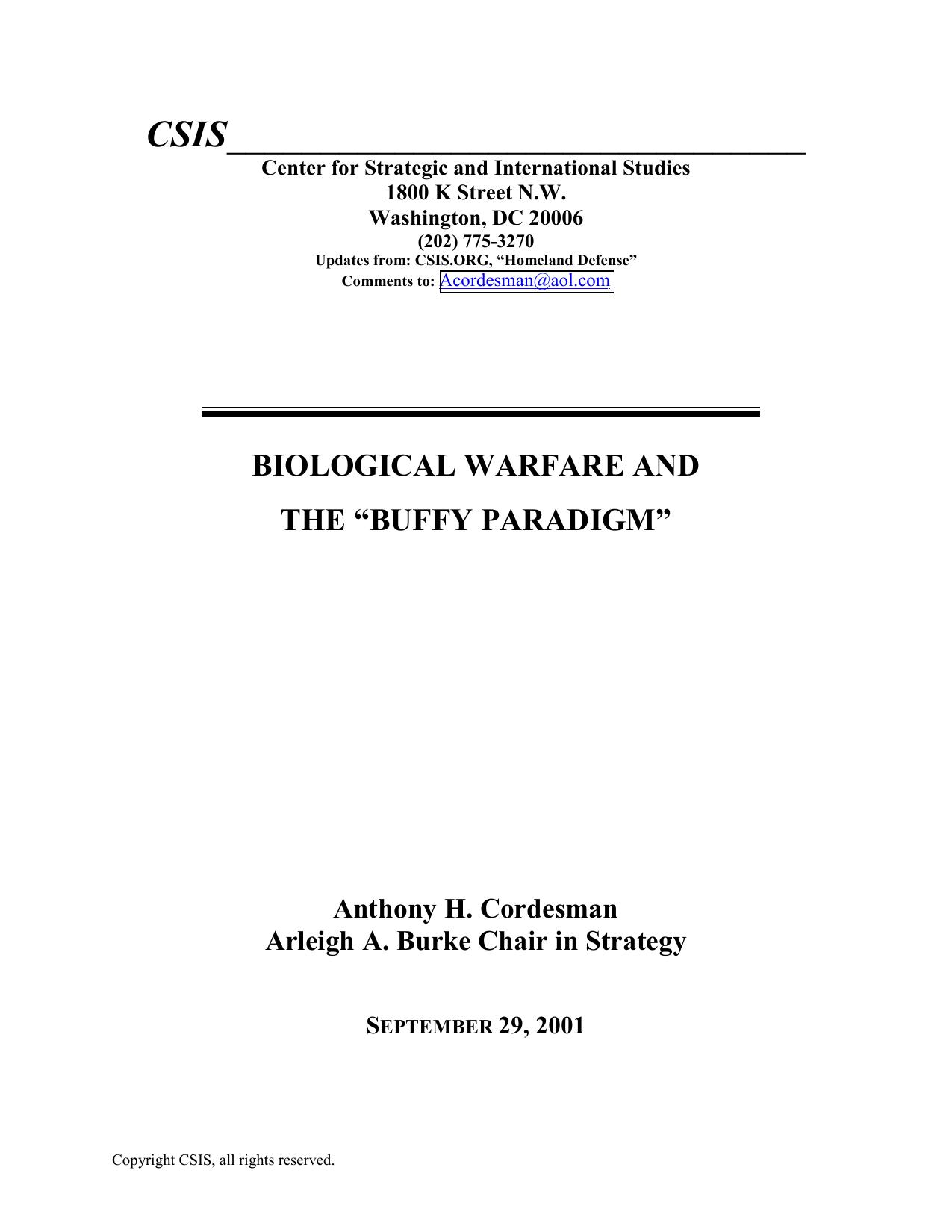 BIOLOGICAL WARFARE AND THE 