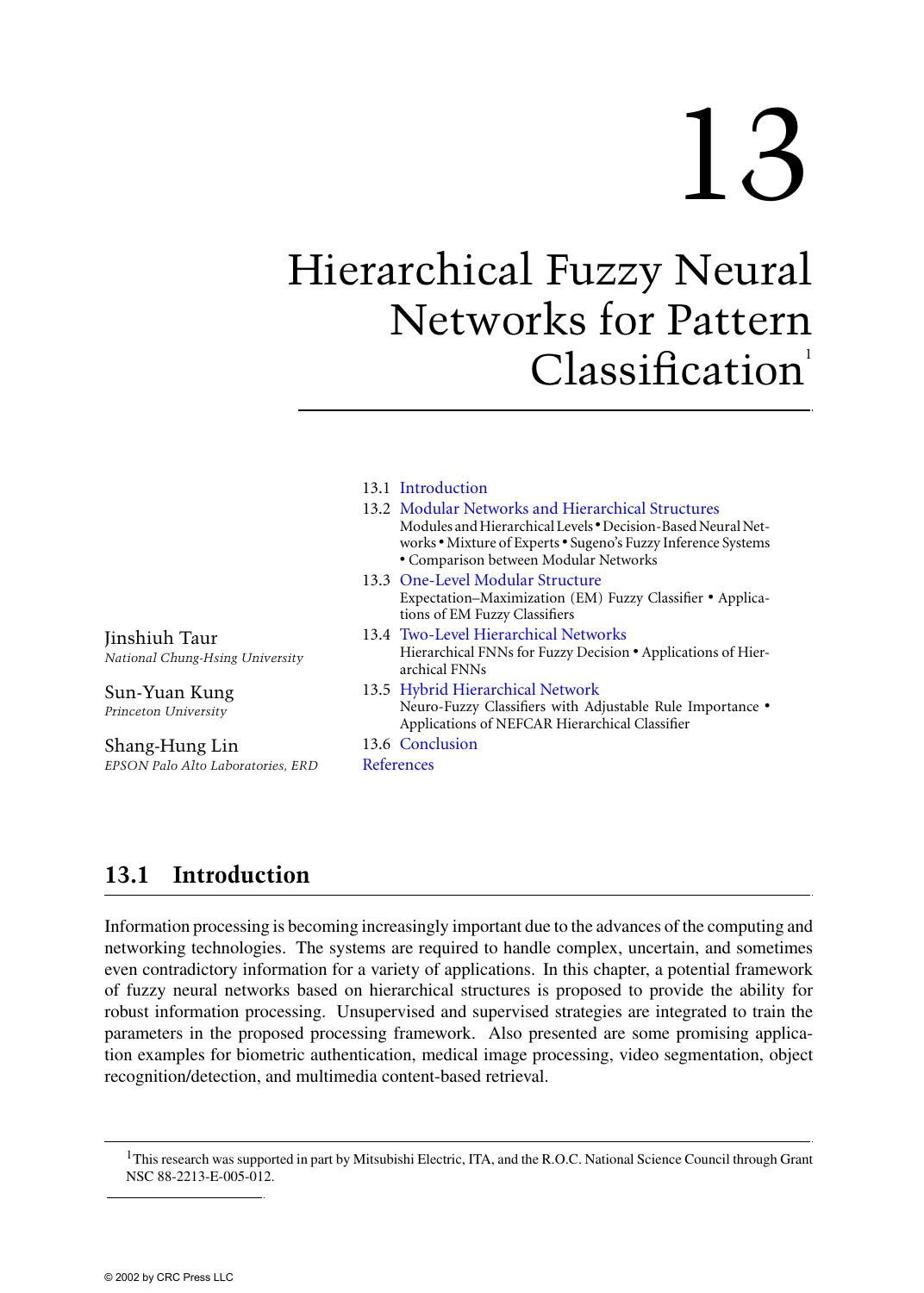 Chapter 13: Hierarchical Fuzzy Neural Networks for Pattern Classification