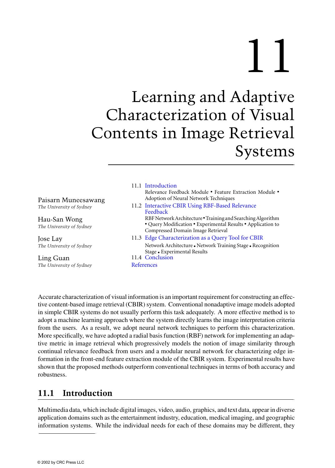 Chapter 11: Learning and Adaptive Characterization of Visual Contents in Image Retrieval Systems