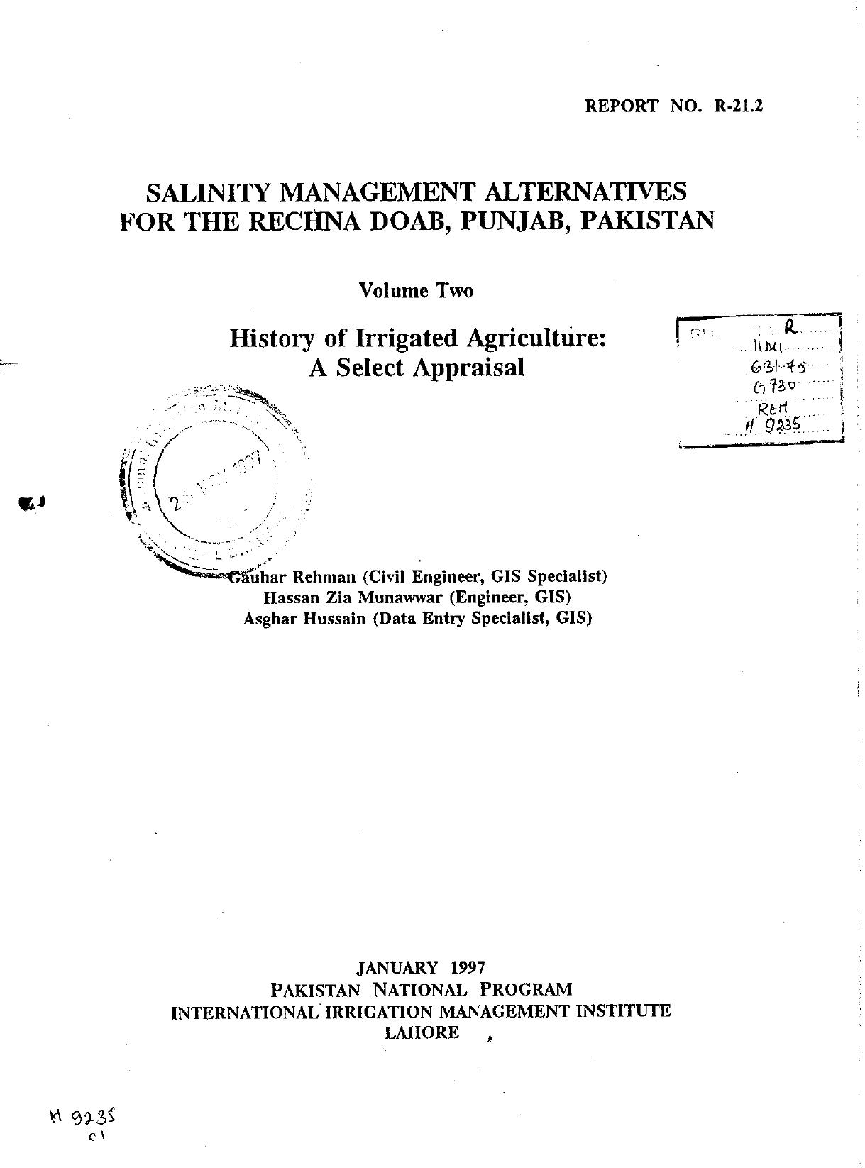 Salinity Management Alternatives for The Rechna Doab, Punjab, Pakistan
