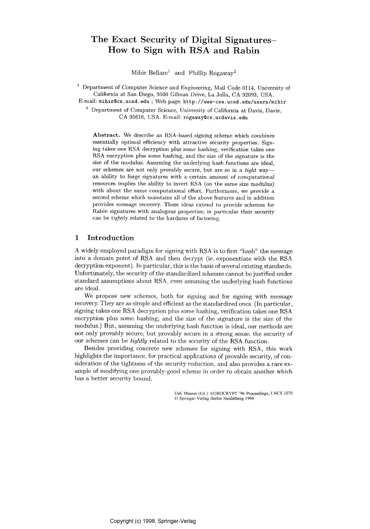 The exact security of digital signatures how to sign with RSA and Rabin