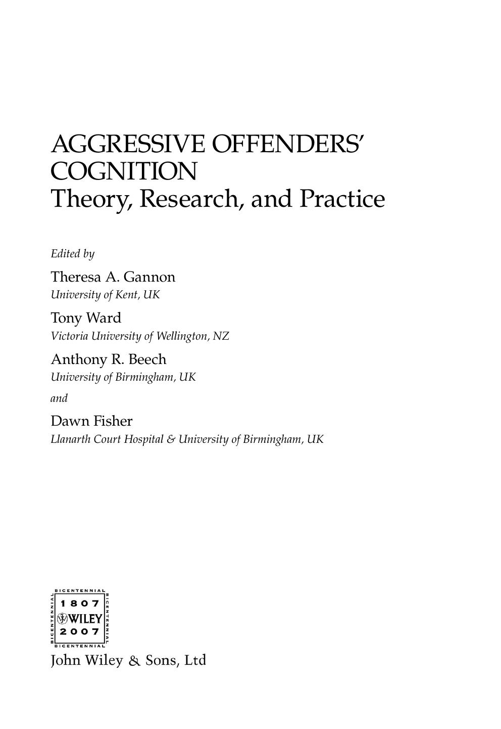AGGRESSIVE OFFENDERS’ COGNITION