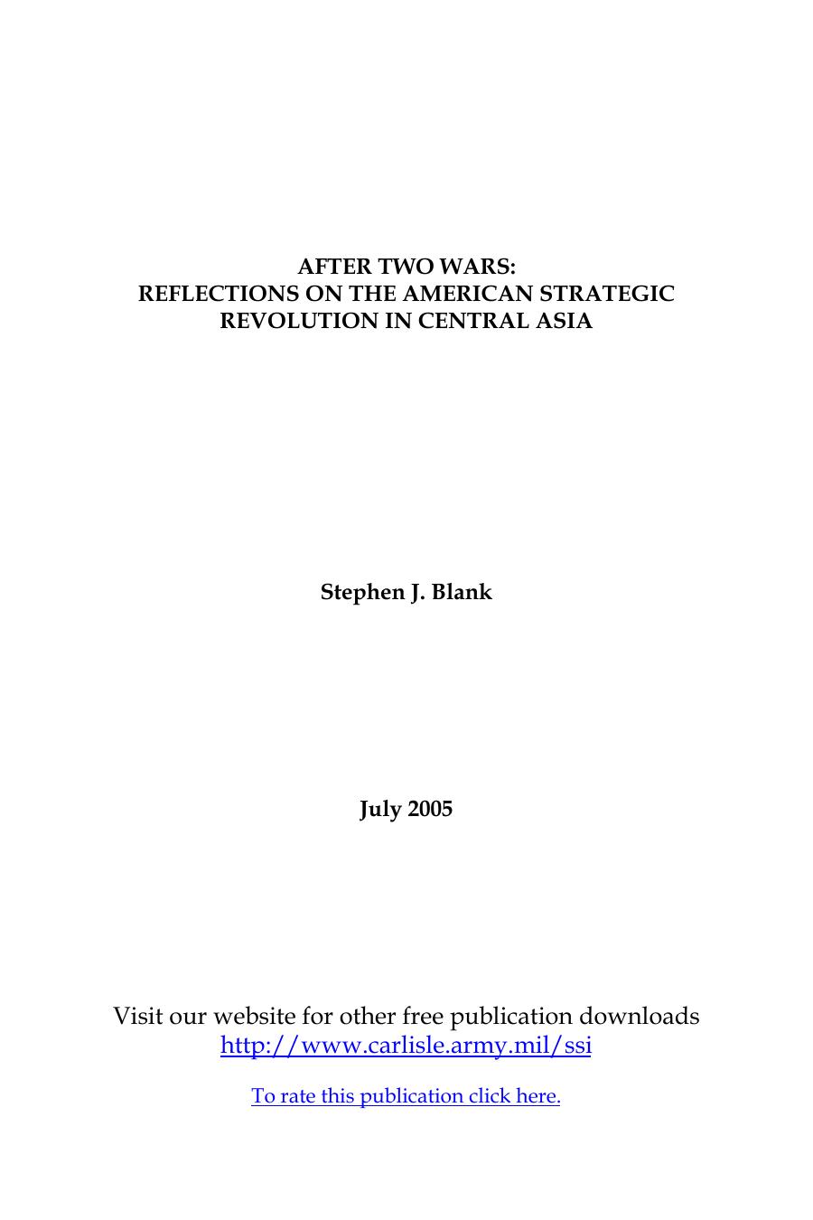 After Two Wars: Reflections on the American Strategic Revolution in Central Asia