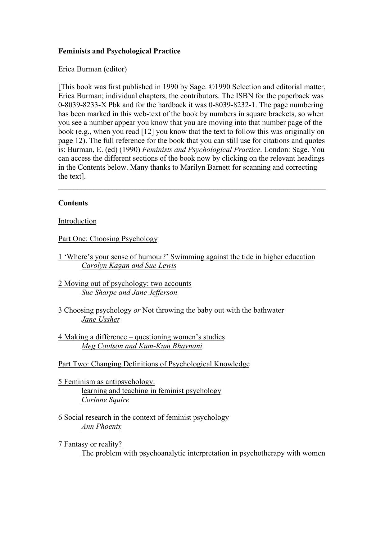 Feminists and Psychological Practice