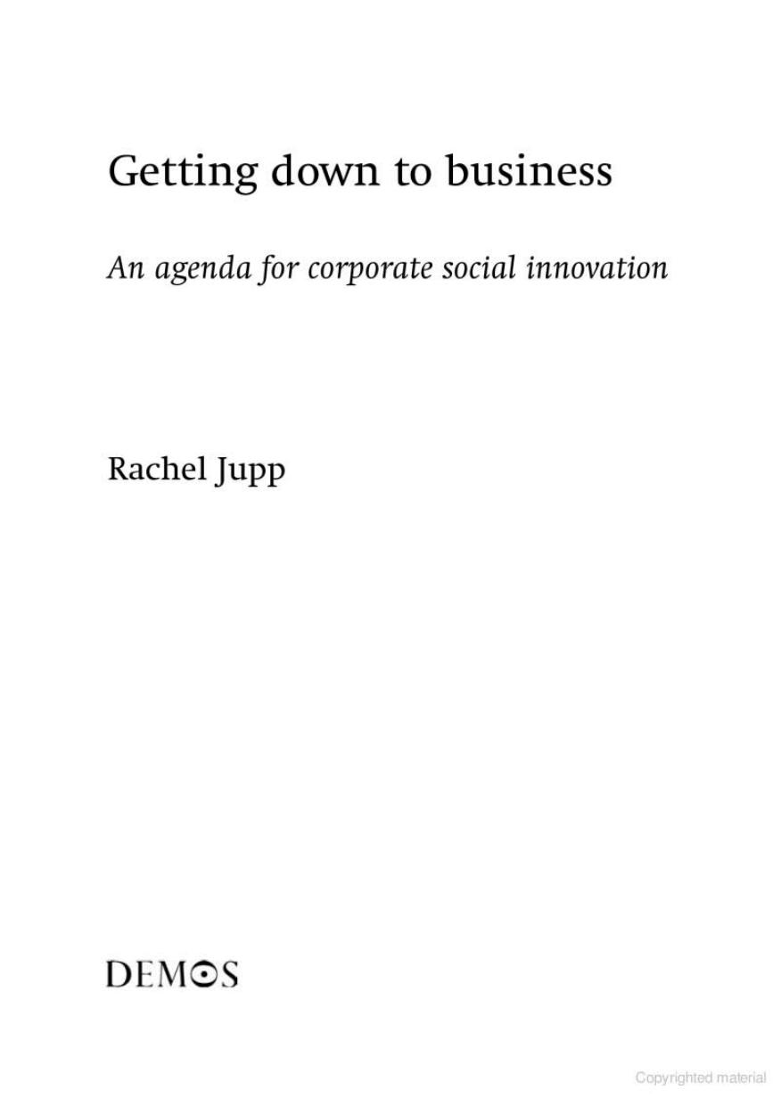Getting Down to Business: An Agenda for Corporate Social Innovation