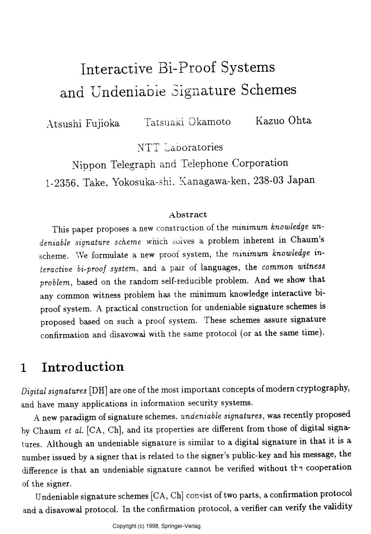 Interactive bi-proof systems and undeniable signature schemes