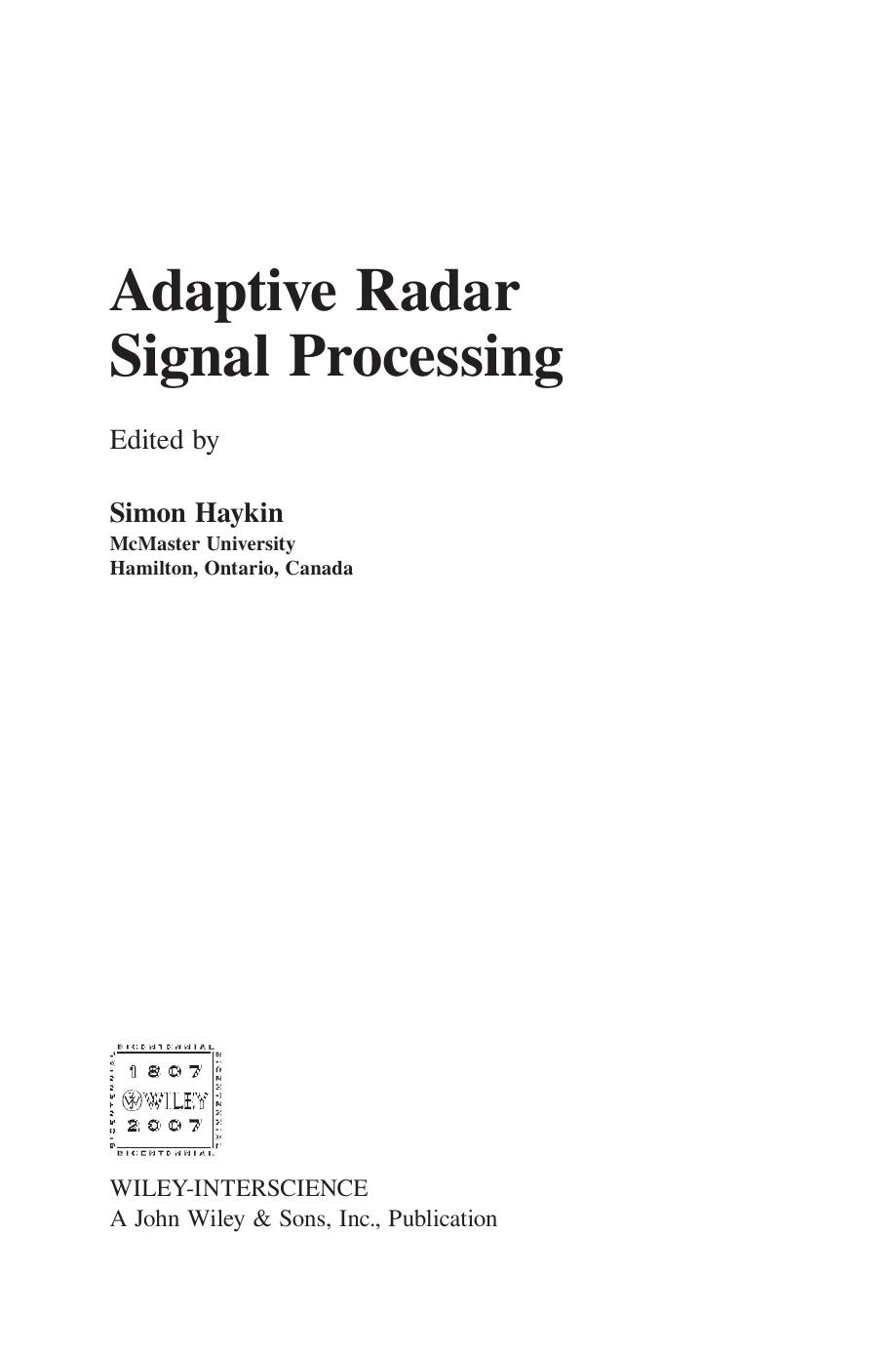 Adaptive Radar Signal Processing