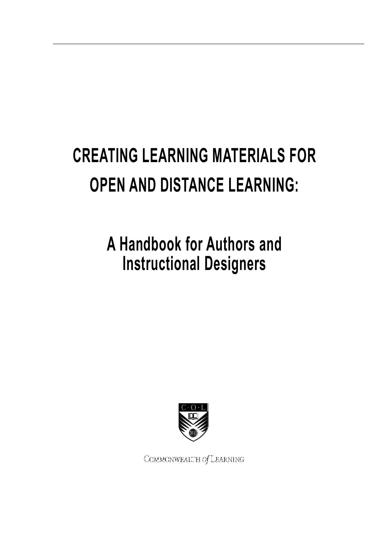 Creating Learning Materials for Open and Distance Learning: A Handbook for Authors and Instructional Designers