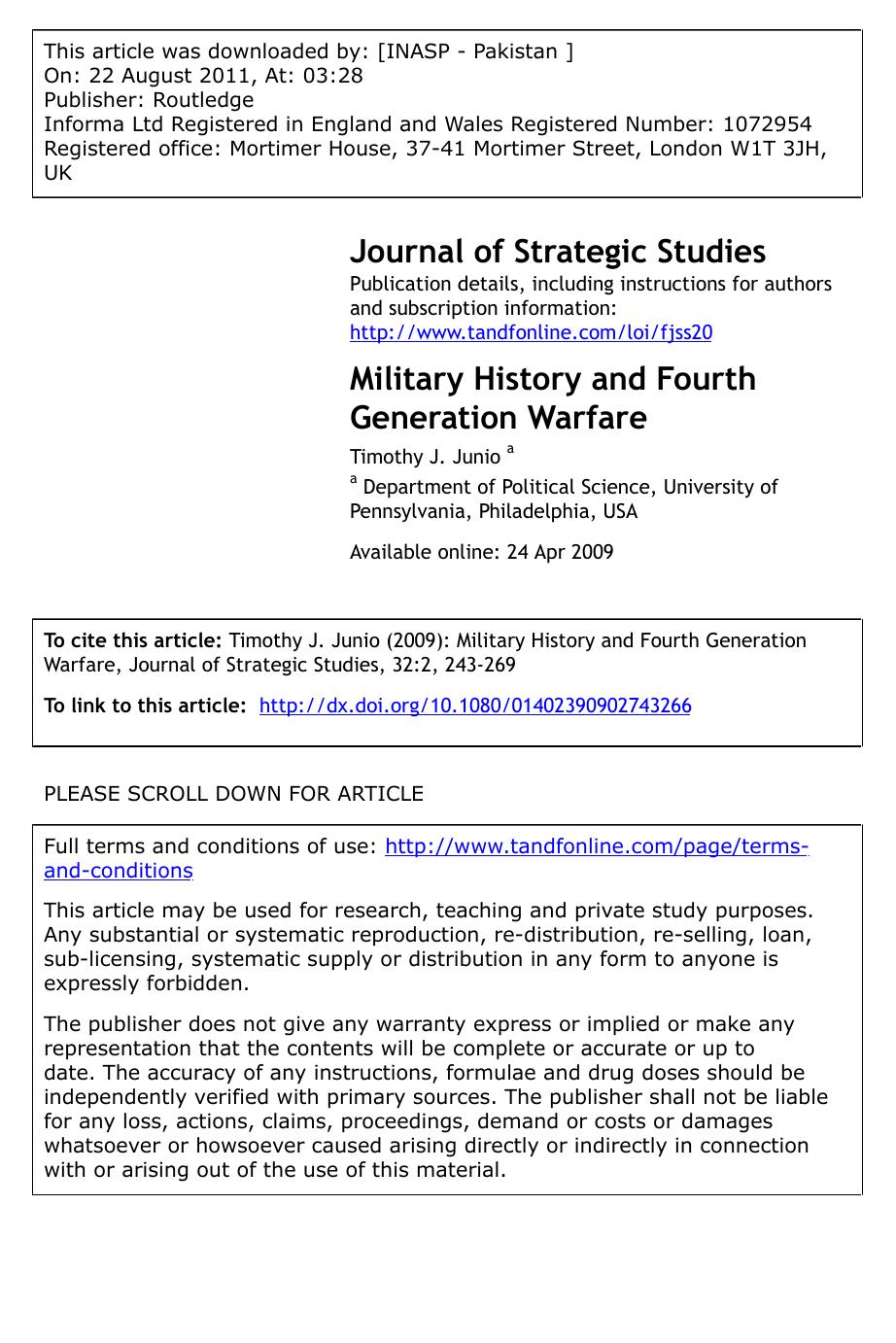 Military History and Fourth Generation Warfare