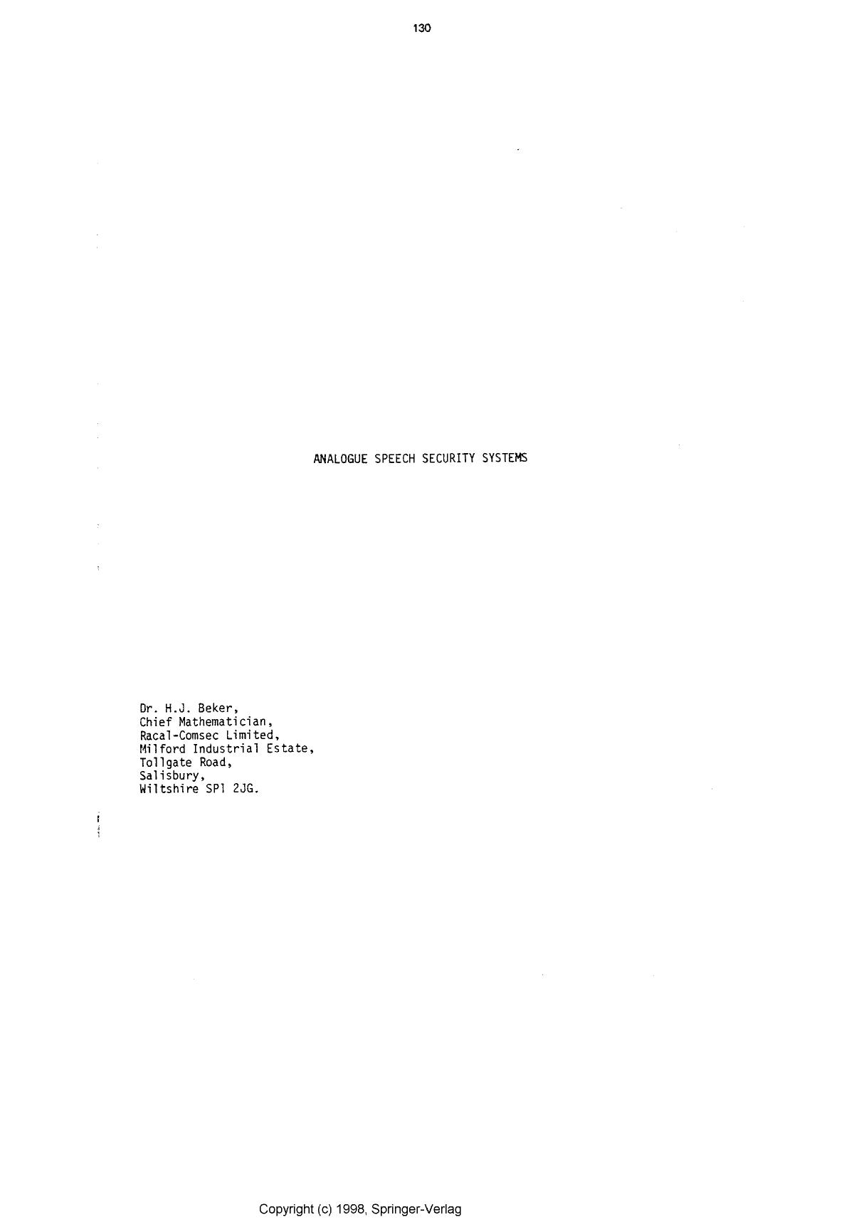 Analog speech security systems