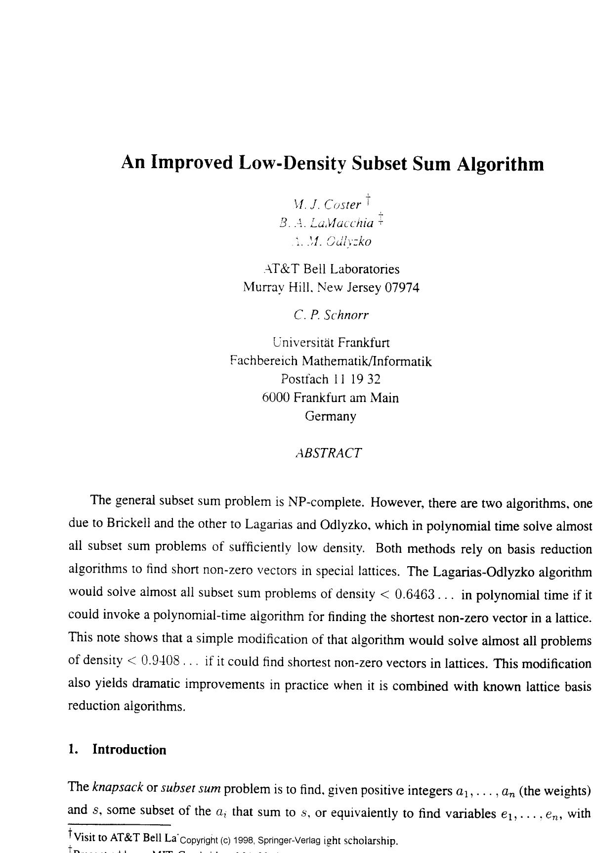 An improved low-density subset sum algorithm