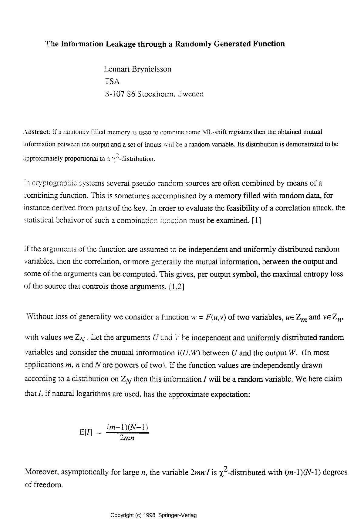 The information leakage through a randomly generated function