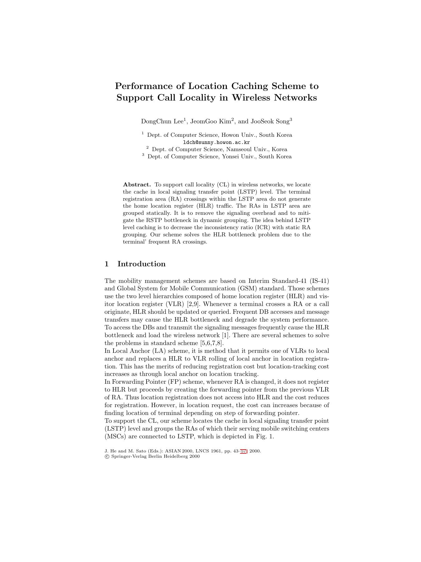 15-Performance of Location Caching Scheme to Support Call Locality in Wireless Networks
