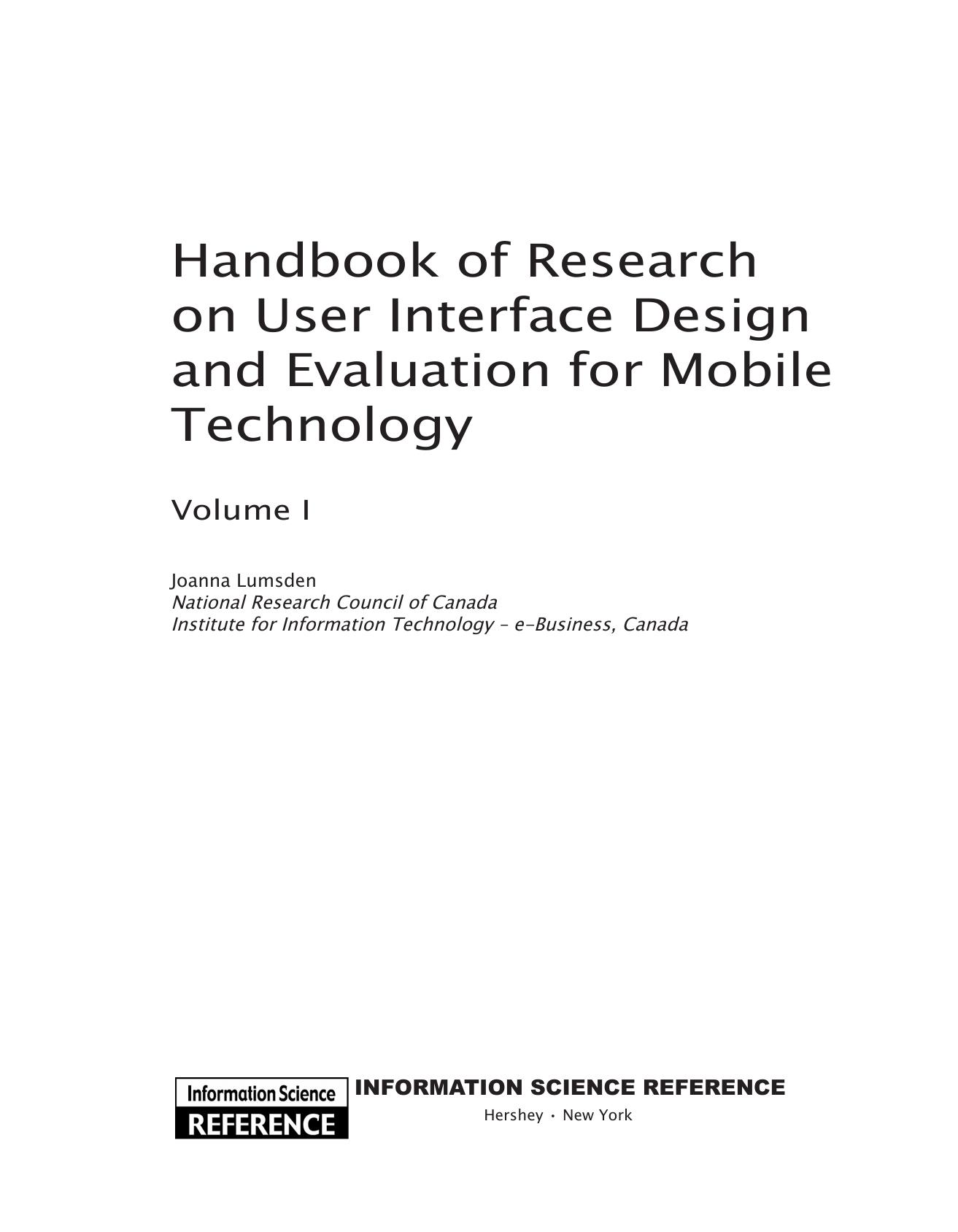 Handbook of Research on User Interface Design and Evaluation for Mobile Technology