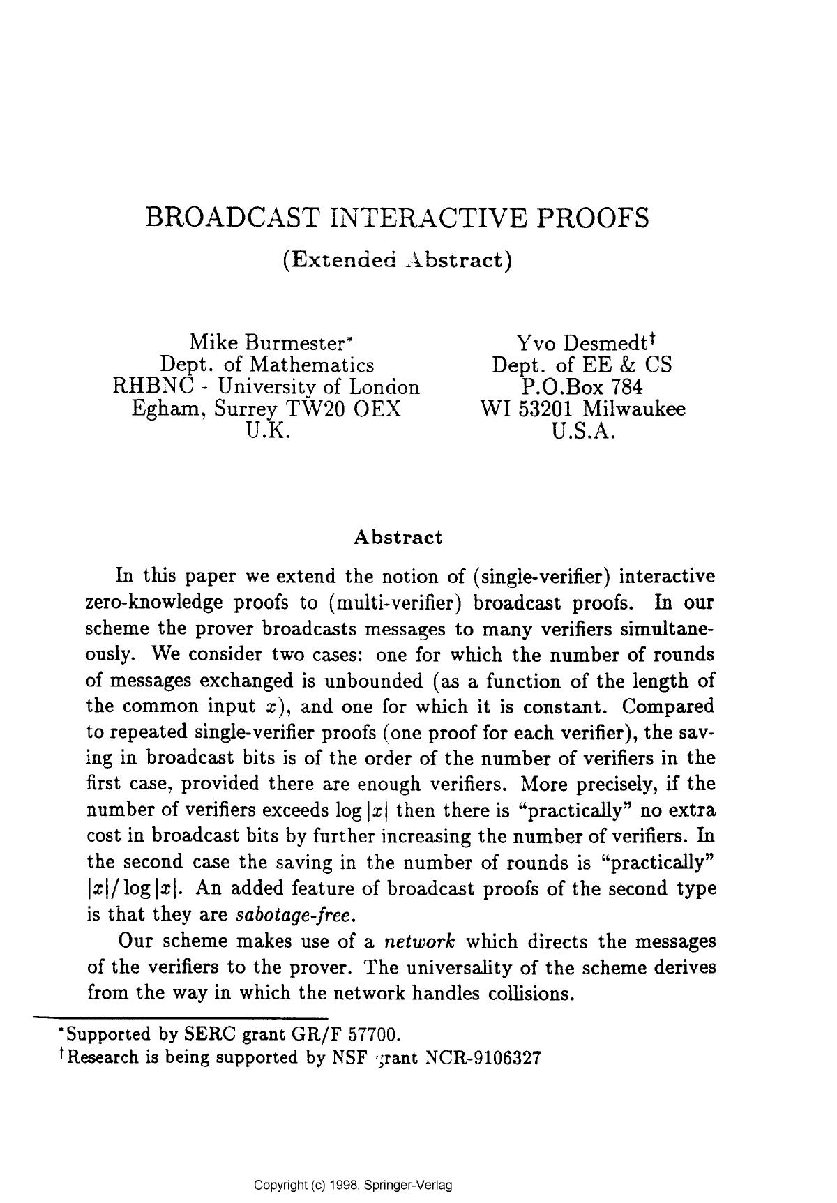 Broadcast interactive proofs