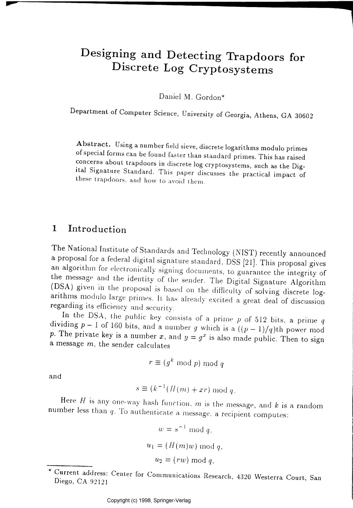 Designing and detecting trapdoors for discrete log cryptosystems