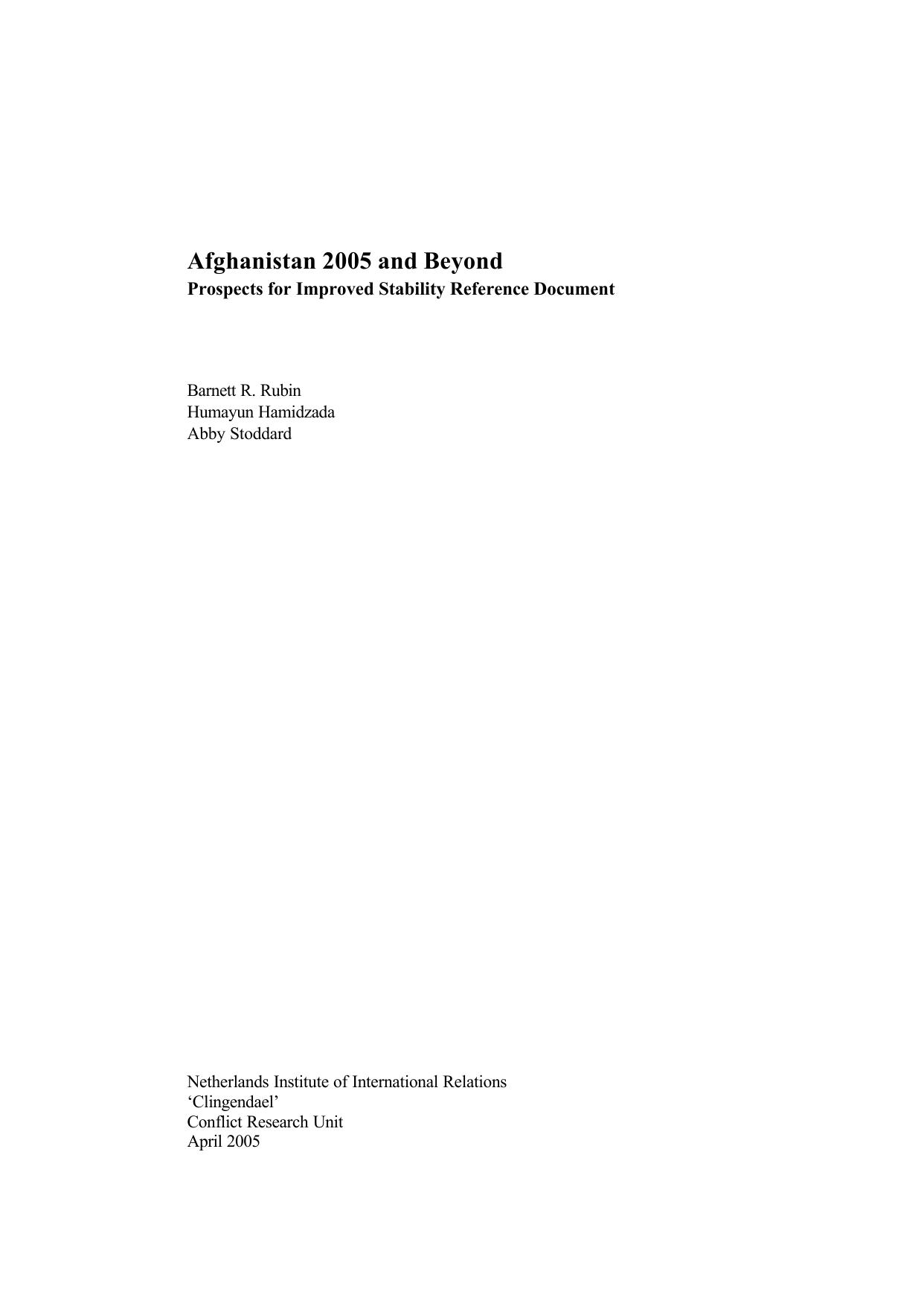 Afghanistan 2005 and Beyond