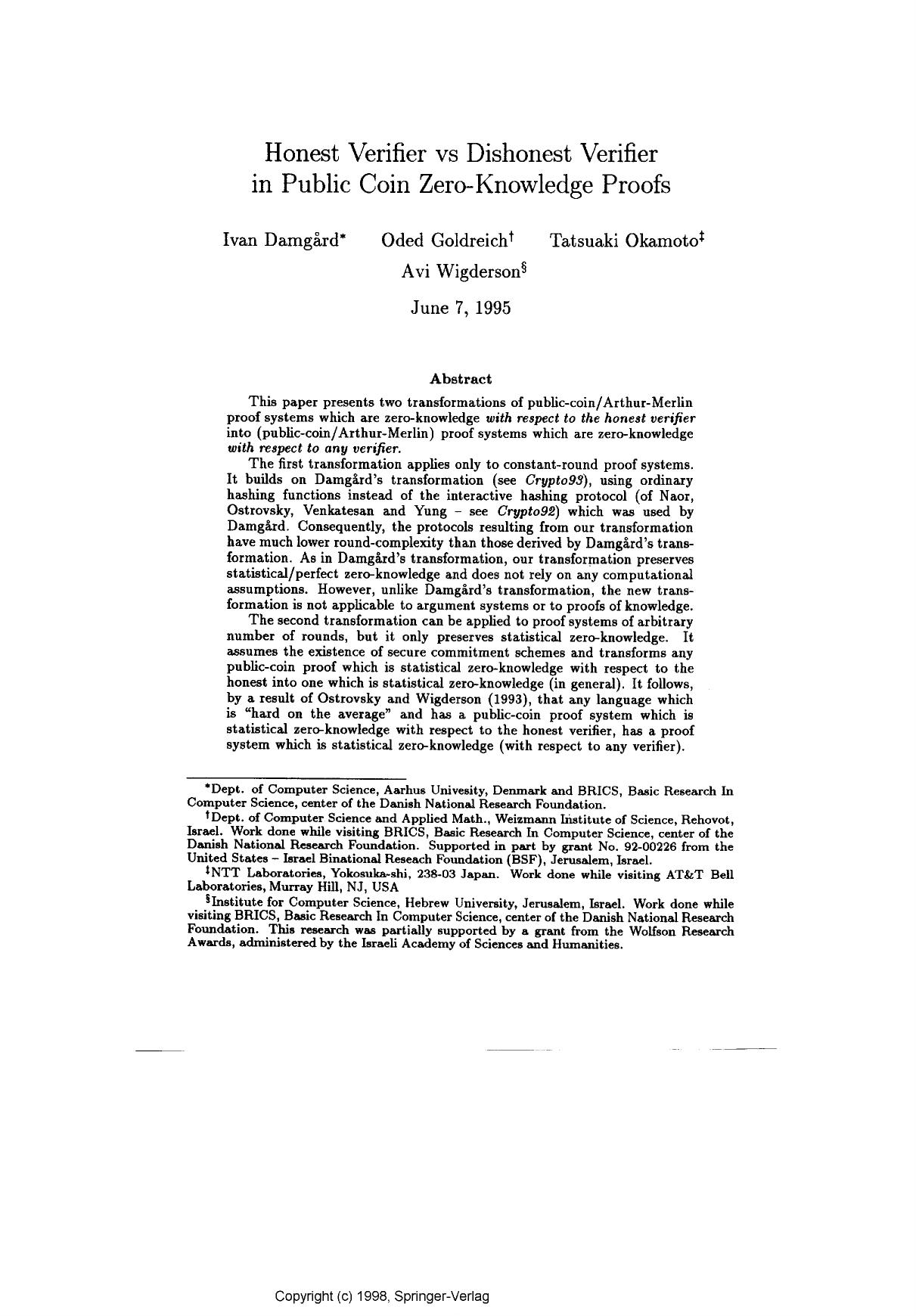 Honest Verifier vs Dishonest Verifier in Public Coin Zero-Knowledge Proofs