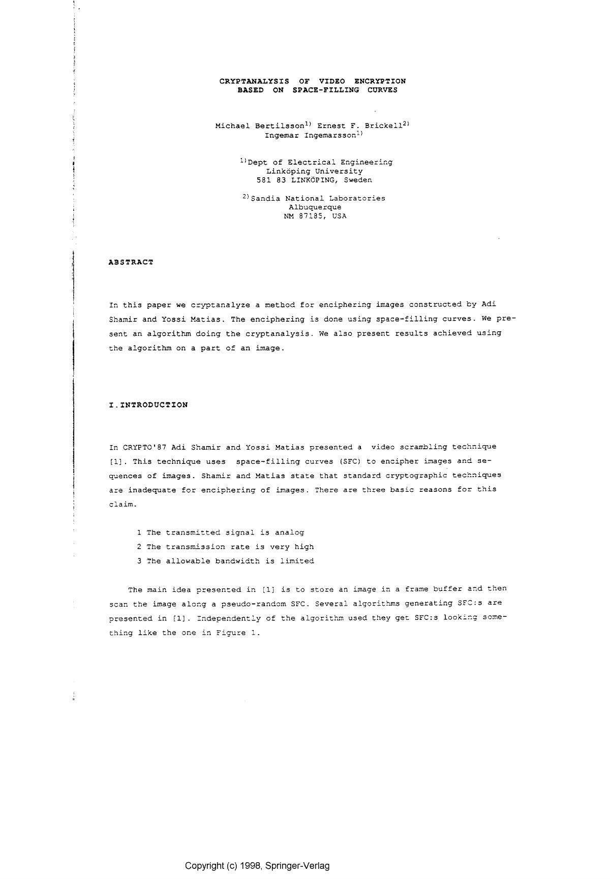 Cryptanalysis of video encryption based on space-filling curves